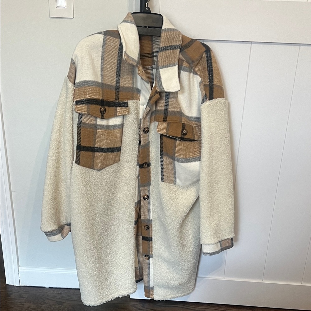 Plaid Sherpa Jacket with Pockets